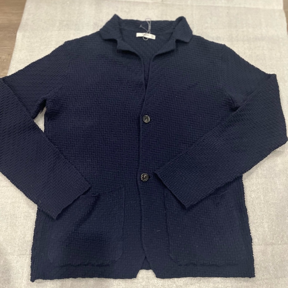 [US:S]Mango Men Cotton Blend Zigzag Cord Jacket Navy Textured Knit Cardigan